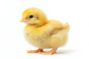 Fototapeta premium Little chicken, yellow chick newborn on white background