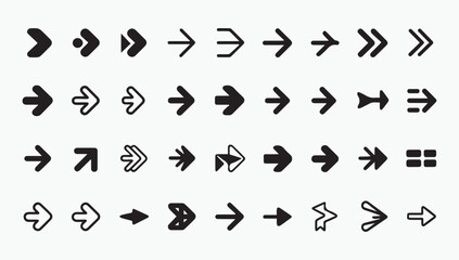 Flat Black Arrow Vector Collection for Infographics, Bold Solid Arrows Black White Vector Set