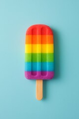 Colorful Rainbow Popsicle on Light Blue Background