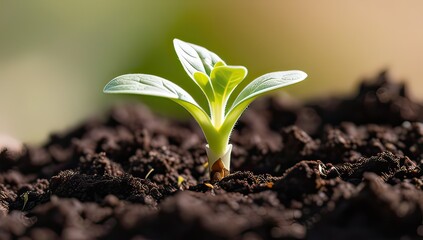 Watch a vibrant sprout emerge from the earth, bathed in golden sunlight, symbolizing new beginnings and sustainable growth in stunning detail