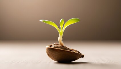Witness new beginnings with this seedling emerging from a seed, a symbol of hope and growth for your inspiring business or personal projects today