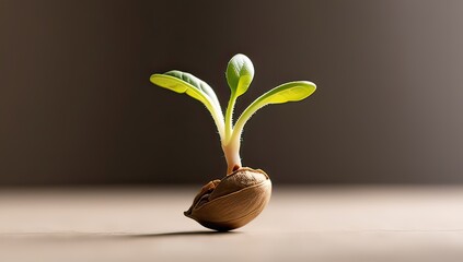 Witness new beginnings with this seedling emerging from a seed, a symbol of hope and growth for your inspiring business or personal projects today