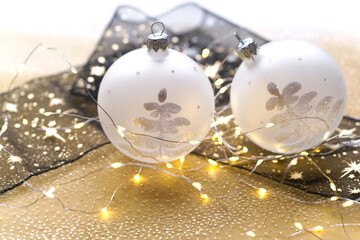 Glass Christmas tree ornaments as a New Year's Eve party decoration
