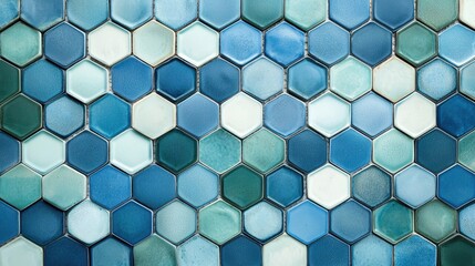 Naklejka premium Hexagonal Blue and Green Mosaic Tile Pattern for Interior Design