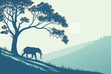 Howling Wolf on Hill Line Art Vector - Monochrome Wildlife Graphic
