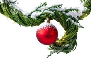 Holiday Garland with Red Bauble and Snow Accents PNG