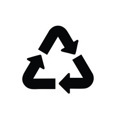Recycling symbol with three black arrows forming a triangle representing sustainability and environmental conservation