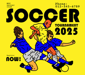 Line drawing of a young soccer player for an advertising poster. Illustration graphic design.