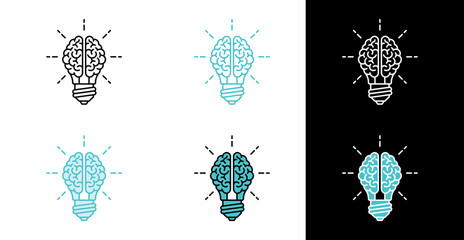Smart Thinking Lightbulb concept icon for brainstorming and education in line and fill style