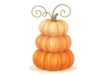 Stacked pumpkins with curly stems for autumn decoration and seasonal festivities