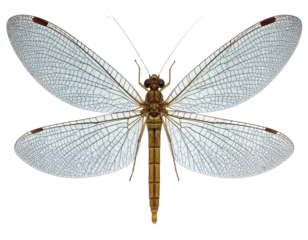 Macro Lacewing Insect with Transparent Wings PNG