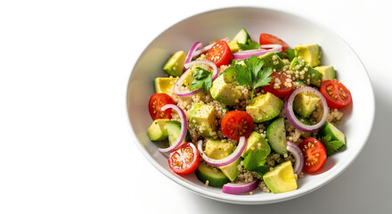 Avocado and quinoa salad isolated on transparent background