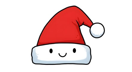 A cute and cheerful cartoon Santa hat with a smiling face, perfect for holiday themes!