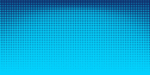 Halftone gradient pattern vertical vector illustration. Blue dotted halftone texture. Pop Art light blue dots halftone, dark blue Background.