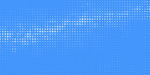 Blue halftone pattern. Retro comic gradient background. Bright pixelated dotted texture overlay. Cartoon pop art faded gradient pattern. Vector