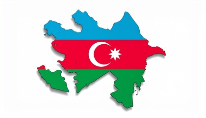 The flag of Azerbaijan placed within the map shape of Azerbaijan crisp vector style isolated on white background
