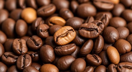 Obraz premium Close up of roasted coffee beans, perfect for a coffee background