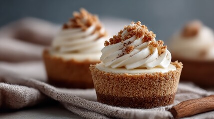 Delightful mini cheesecakes topped with luscious whipped cream and a sprinkle of crumble, ideal for dessert lovers and a perfect party treat.