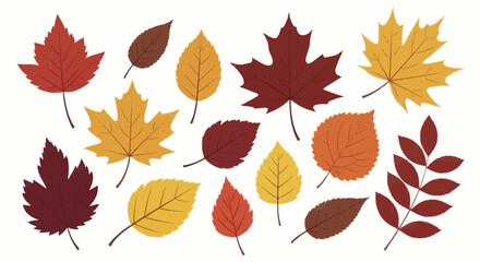 Obraz premium Autumn Leaves Vector Collection of Stylized Fall Foliage Illustrations in Warm Colors
