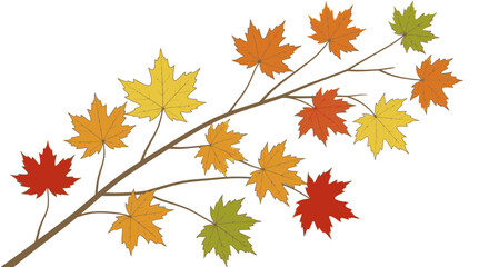 Obraz premium Decorative Autumn Maple Branch Vector Illustration with Textured Fall Leaves