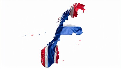 The flag of Norway placed within the map silhouette of Norway realistic fabric detail isolated on white background
