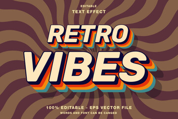 Retro Vibes 3D Text Effec Editable with Colorful Layered Shadows on Wavy Background.