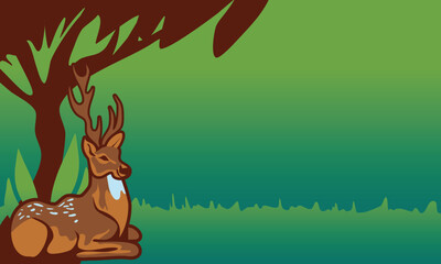 Deer Resting in Peaceful Grassland Illustration, Wildlife Serenity Artwork