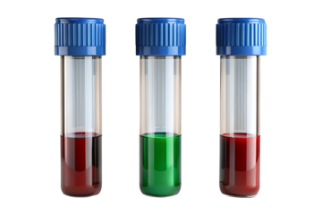 Three test tubes with blood and green liquid for laboratory analysis on black background a healthcare concept