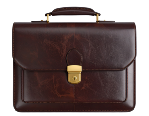 Sleek Leather Briefcase with Gold Accents PNG
