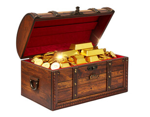 Treasure Chest Overflowing with Shiny Gold Bars, Festive Decor PNG