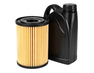 Two Car Oil Filters with Engine Oil Bottle PNG
