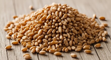 Obraz premium Wheat grain seeds agriculture food healthy raw ingredient cereal crop harvest dry farm brown background