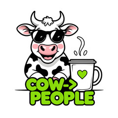 Cute Cow Coffee Mug Cartoon Design for T-Shirt Print (Transparent Background)