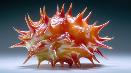 A beautifully detailed spiky sea shell against a dark background, showcasing nature's artistry and uniqueness, evoking curiosity and fascination about ocean life and its mysteries.