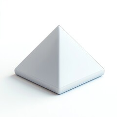 Single, solid, light-gray pyramid, sharply angled, sits on a white surface