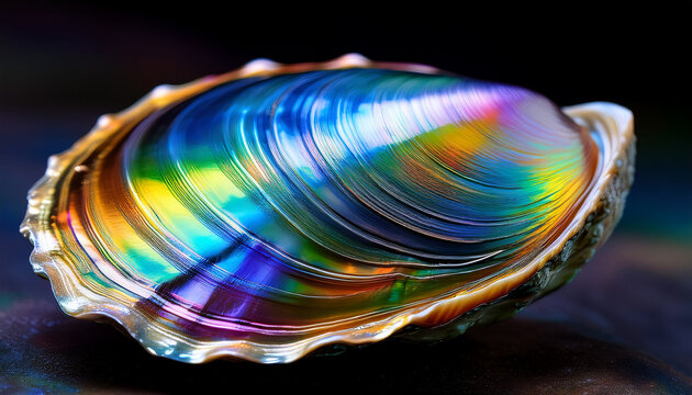 Close Up Of A Iridescent Abalone Shell Displaying A Range Of Colors And Textures