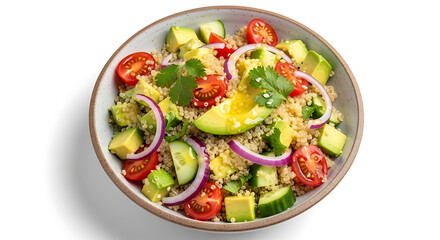 Avocado and quinoa salad isolated on white  background