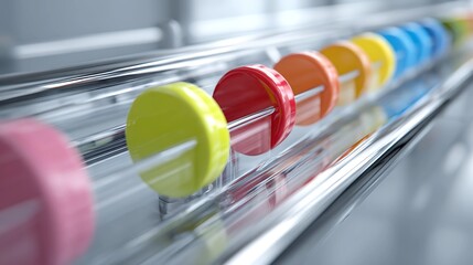 Colorful dumbbells lined up in a gym ready for a workout session