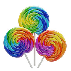 Three vibrant rainbow swirl lollipops on sticks offering sweet delight illustration
