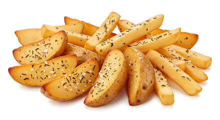 Baked potato wedges, fried potatoes isolated on transparent background