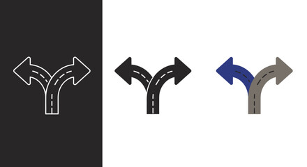 Minimalist Forked Road Vector Icon Set with Directional Arrows for Choice and Strategy