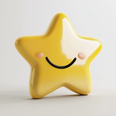 A bright yellow star-shaped emoticon with a happy expression