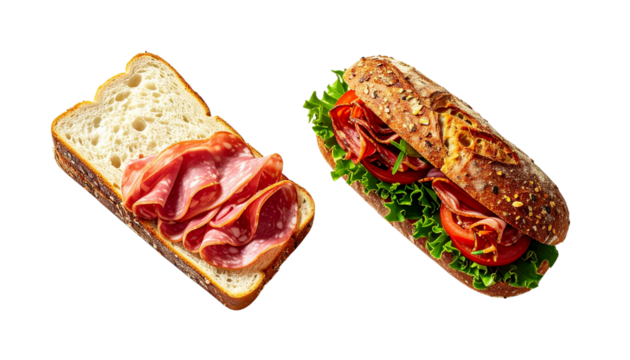  Dual fresh sandwich collection with fillings isolated on transparent background