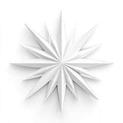 Abstract, geometric starburst design in matte white.  A central point radiates outward with numerous sharp, pointed segments.  Clean, minimalist, and three-dimensional