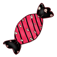 Halloween candy. Skull candy. Pink and black cartoon candy. Halloween illustration. Halloween card elements.
