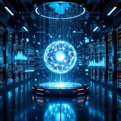 Central AI Core with Holographic Neural Network – Futuristic Artificial Intelligence Visualization for Tech and Innovation