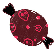 Halloween candy. Cartoon skull candy. Halloween illustration. Halloween card elements.