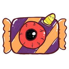 Halloween candy. Eyeball candy. Halloween festival cartoon. Sweets illustration.