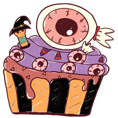 Halloween Cupcakes. Cupcakes and Eyeballs. Halloween Festival Cartoon. Dessert Illustration.