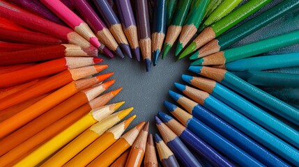 Obraz premium Bright colored pencils arranged in a heart shape